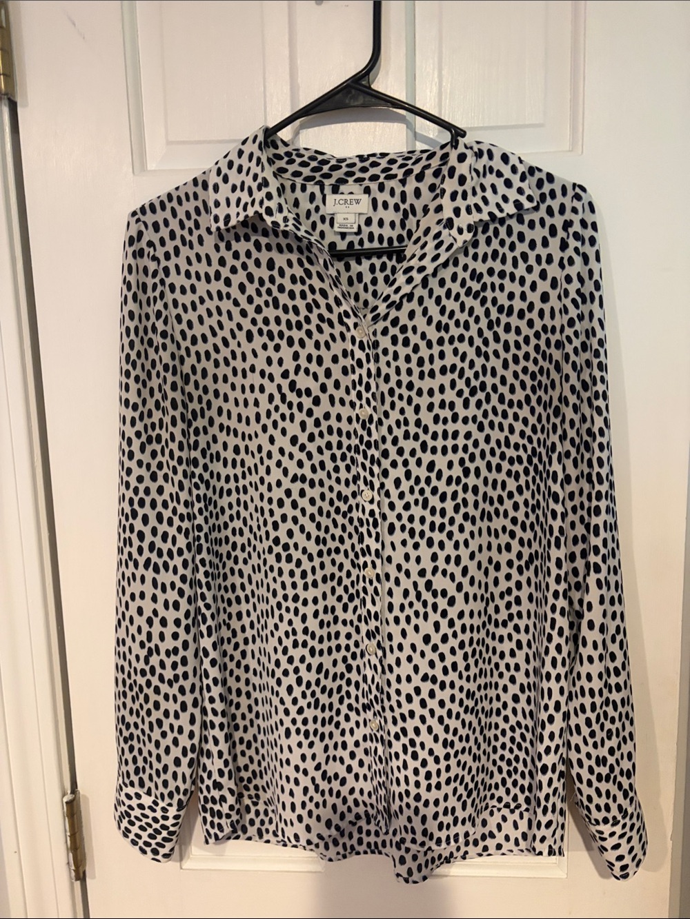 J. Crew Button Down Womens Blouse White with Black Animal Print